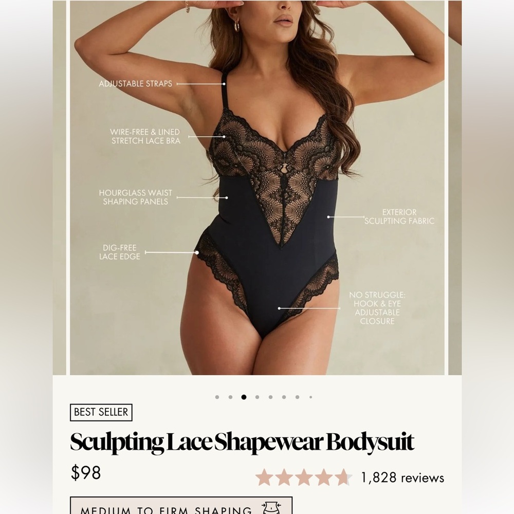 Pinsy best selling Sculpting Lace Shapewear Bodysuit black size small